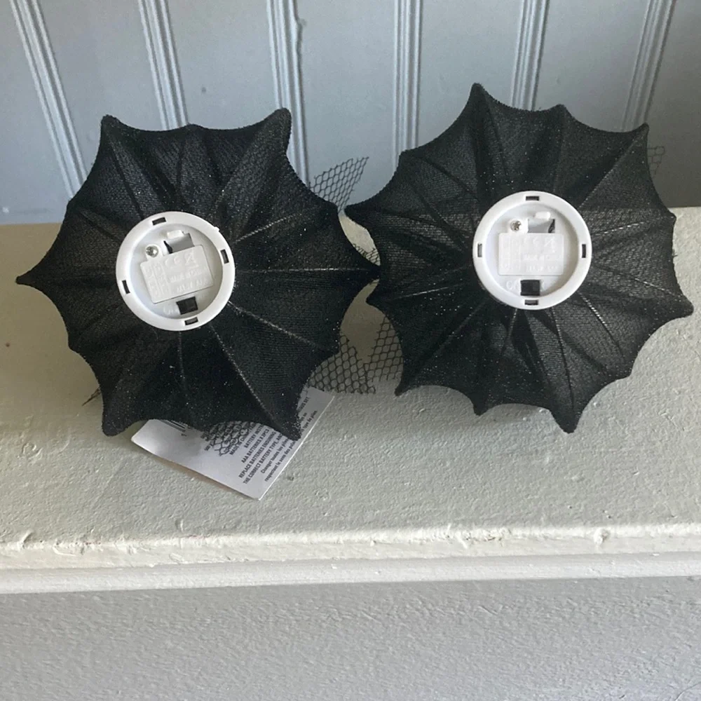NWT- 2- Elegant Black Lace Covered Light Up LED Halloween Pumpkin Decorations